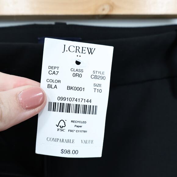 NWT J.Crew Factory The Slim-Fit Full-Length Trouser Dress Pant Black 10 Tall - Picture 8 of 8